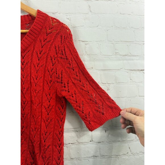 Kim Rogers Cardigan Womens Size Large Red Crocheted Short Sleeve Casual Sweater - Picture 5 of 5